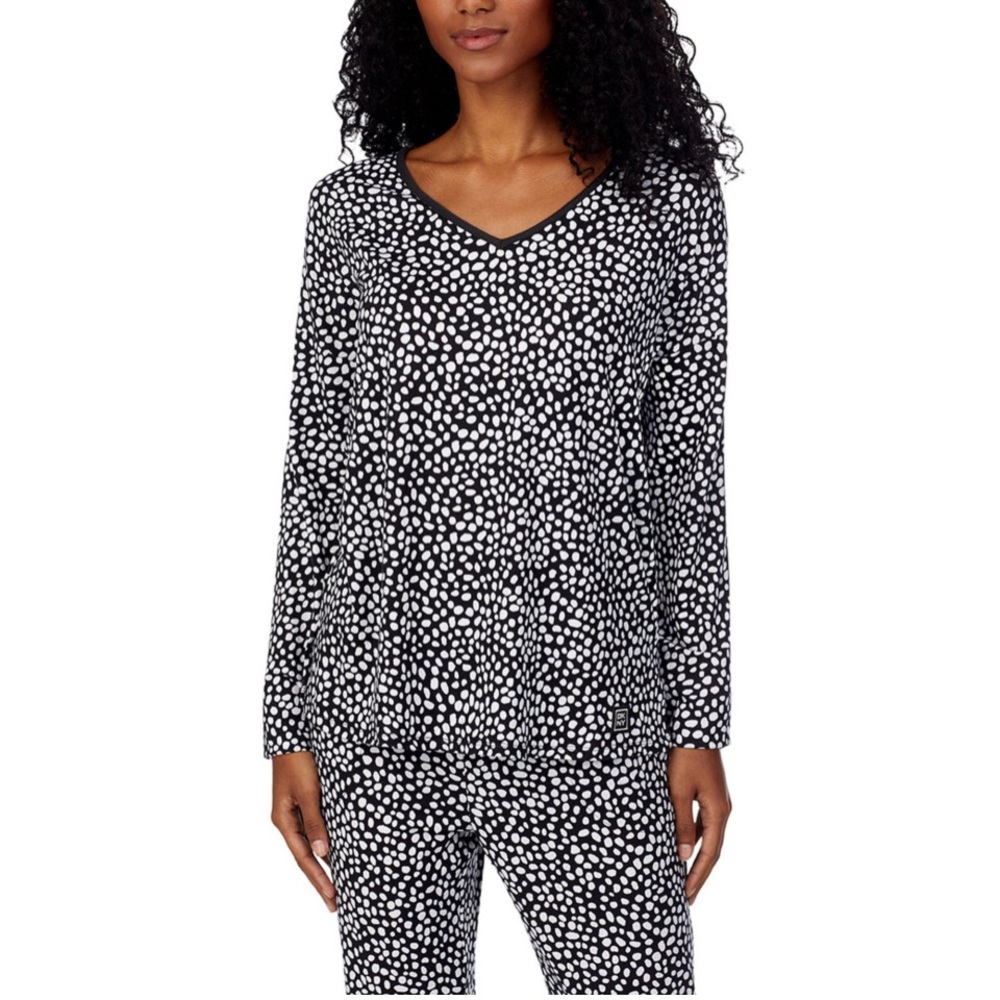 🆕NWT DKNY black white dot sleep jogger pajama set with eye mask, Size Large - Picture 3 of 8